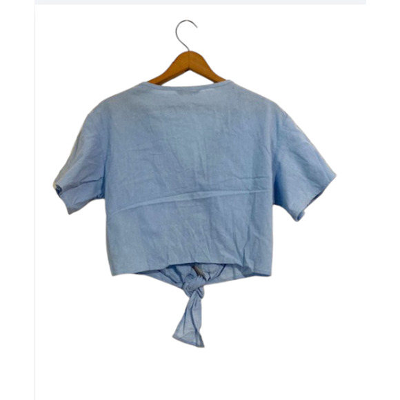 Powder Blue Tie Front Crop Top - Light Blue Cropped Blouse - Picture 4 of 4